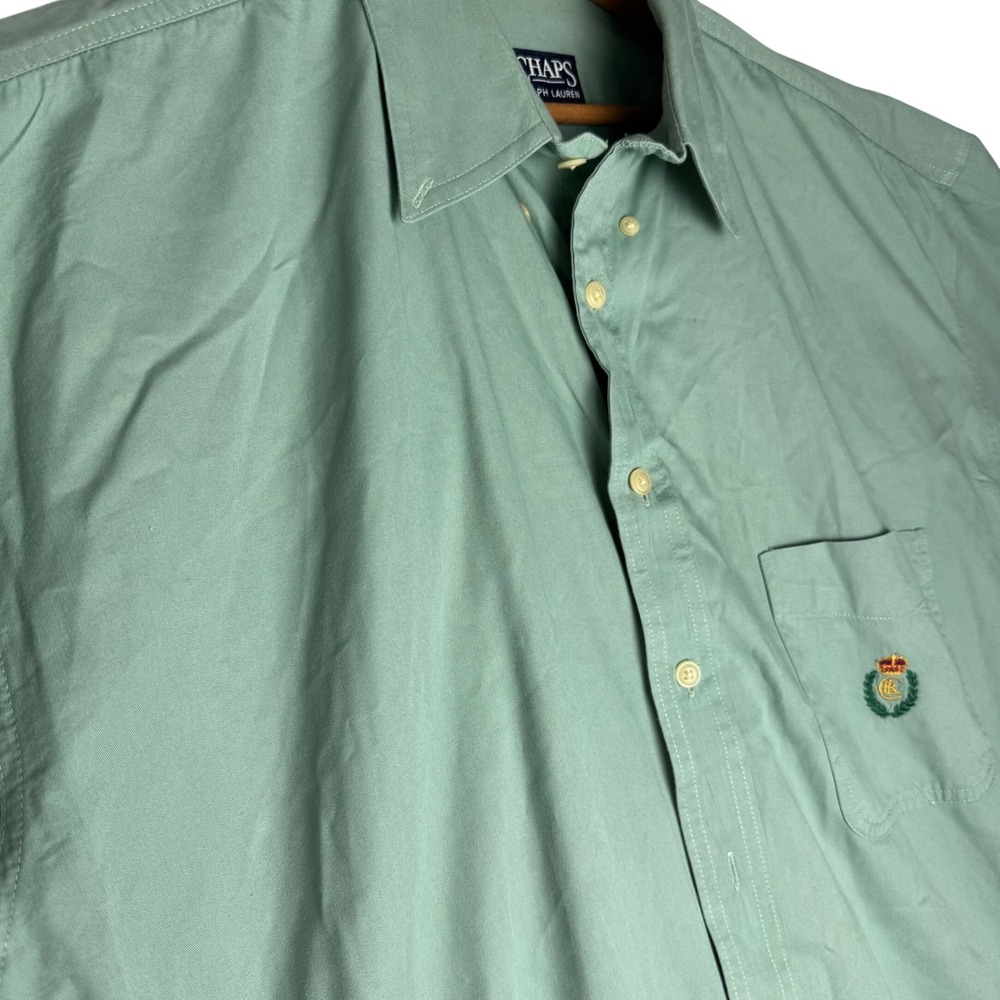 Chaps Ralph Lauren Mens Large Sage Green Cotton Short Sleeve Button Down Shirt